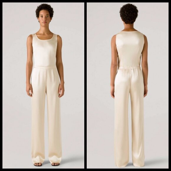 💕ST. JOHN💕 Liquid Satin Pant Elastic Back Pull-On Wide-Leg ~ Travertine M NWOT - Picture 8 of 16
